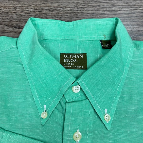 Gitman Bros. Solid Green Linen Shirt XL - Picture 2 of 5